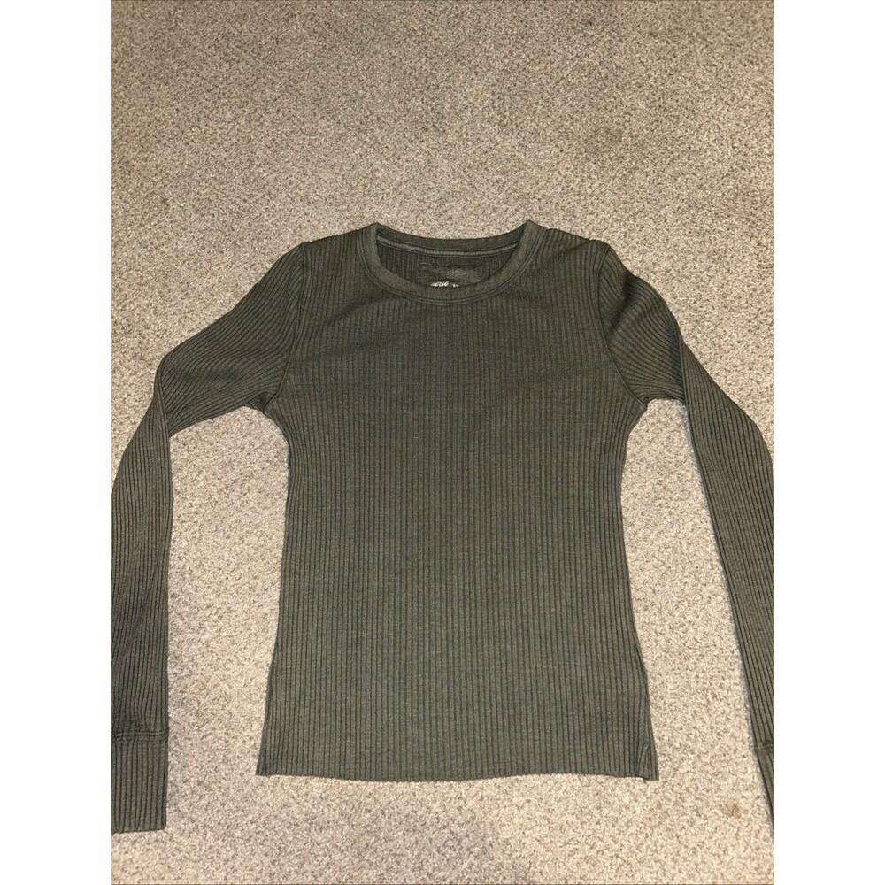 Aerie Shirt Womens Size Small Ribbed Long Sleeve Army Green